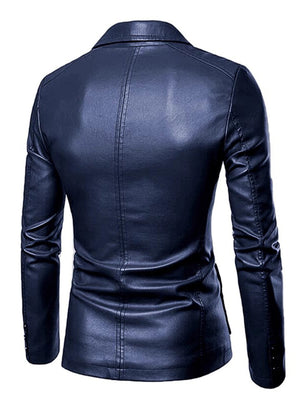 Faux Leather Single-breasted Slim Fit Formal Coat for Men