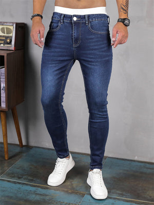 Men's Fashionable Blue Stretchy Close-fitting Jeans