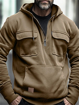 Men's Retro Solid Color Zipper Pullover Hoodies