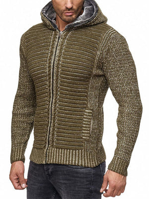 Winter Men's Zip Up Hooded Knitted Sweater