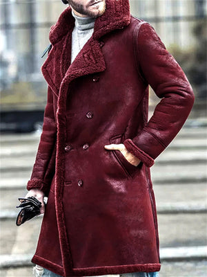 Men's Fashion Lapel Double-breasted Mid-length Suede Coat