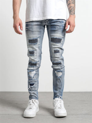 Men's Street Style Metal Dot Patchwork Pencil Jeans