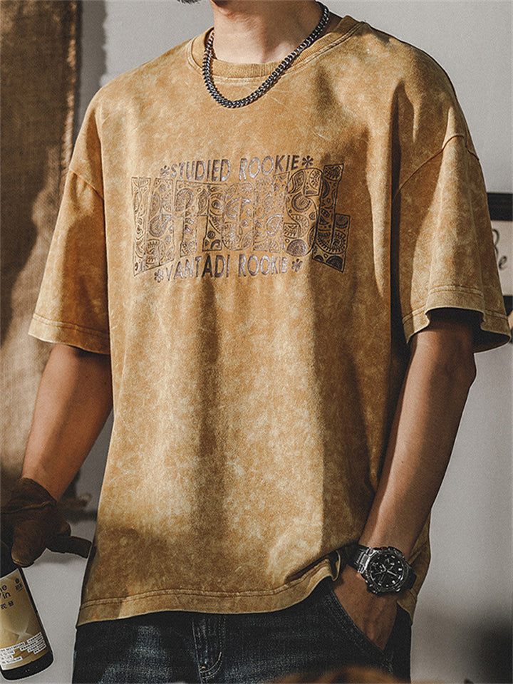 Men's Paisley Letter Printed Crew Neck Shirts