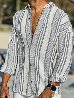 Striped Leisure Long Sleeve Shirts for Men