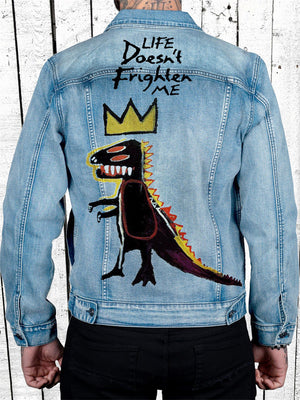 Stylish Crown Dinosaur Print Denim Jacket for Men