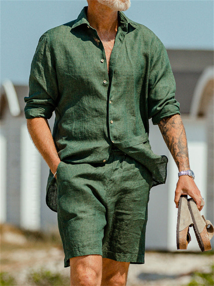 Men's Linen Beach Shirt and Shorts Set