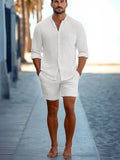 Men's Comfy Short Sleeved Button Up Beach Linen Set