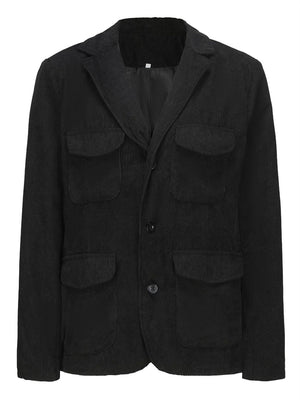 Male Trendy Solid Lapel Corduroy Jacket Coats