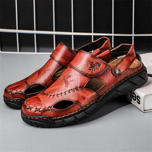 Men's Walking Wear-resistant Breathable Cow Leather Velcro Sandals