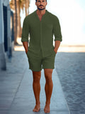 Men's Comfy Short Sleeved Button Up Beach Linen Set