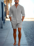 Men's Comfy Short Sleeved Button Up Beach Linen Set