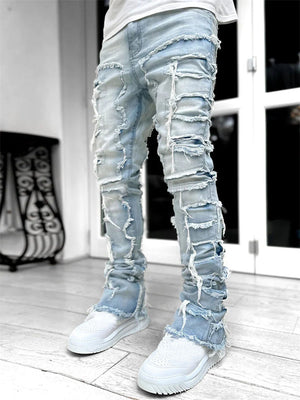 Men's Fashion Street Raw Edge Jeans