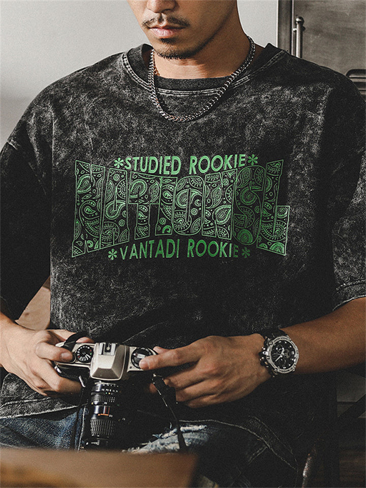 Men's Paisley Letter Printed Crew Neck Shirts