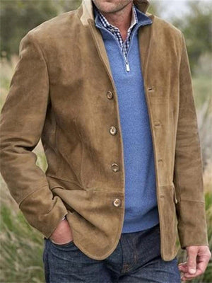 Men's British Simple Style Suit Collar Button Up Coat