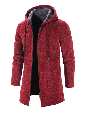 Men's Autumn Winter Stylish Hooded Warm Plush Zip Knitted Coat