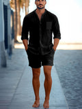 Men's Comfy Short Sleeved Button Up Beach Linen Set