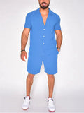 Men's Hawaiian Simple Lapel Shirt Casual Shorts Beach Sets