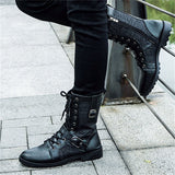 Men's Trendy Metal Buckle Lace Up Faux Leather High Top Boots