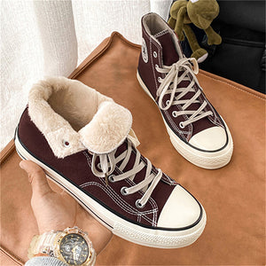 Men's Lace-Up Fur Lined Canvas Sneakers for Winter