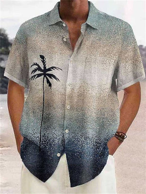 Men's Leisure Linen Printed Button Down Aloha Shirt