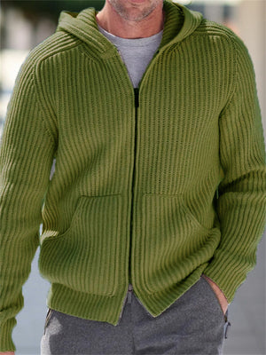 Men's Autumn Hooded Zipper Knit Sweater with Pocket
