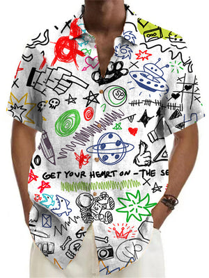 Men's Holiday Wear Fun Cartoon Print Lapel Shirt
