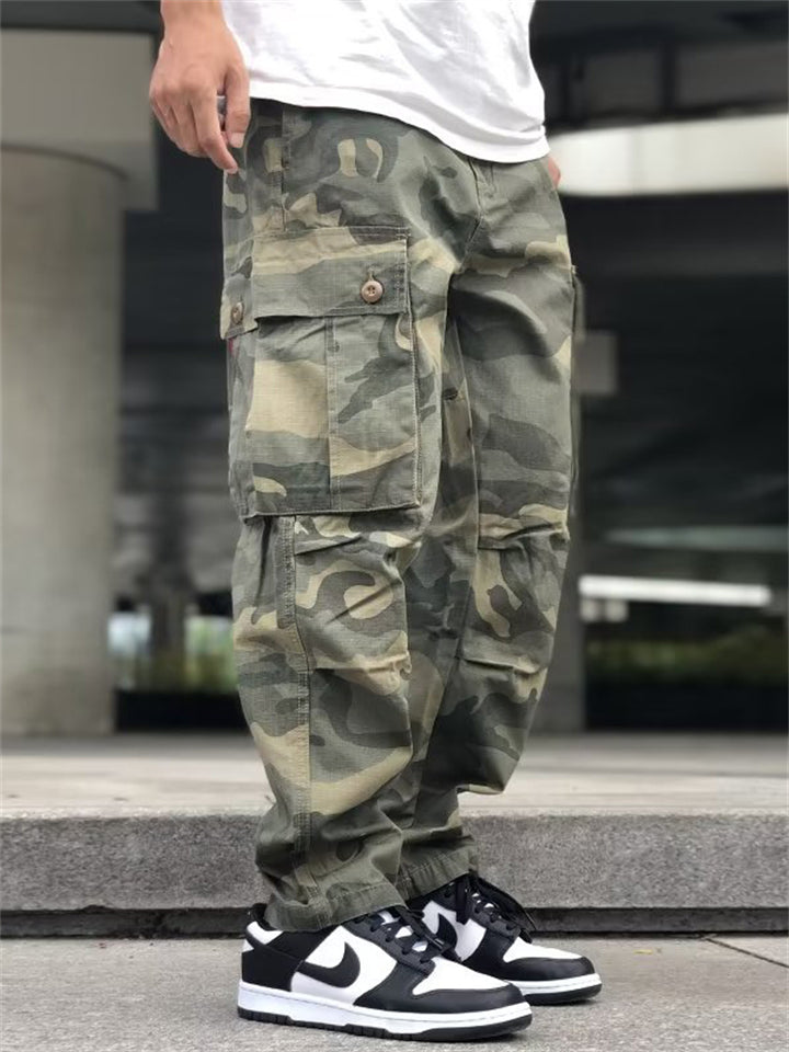 Men's Oversized Camouflage Tactical Pants with Patch Pocket