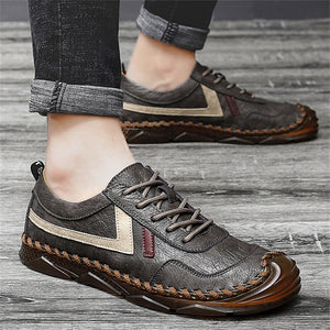 Men's Soft Sole Breathable Leather Lace Up Fashion Sneakers