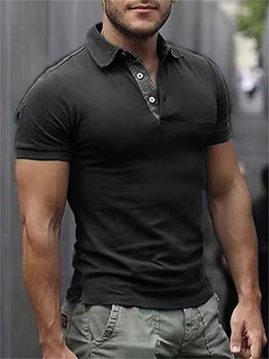 Modish Male Solid Turn Down Collar Short Sleeves T-shirt