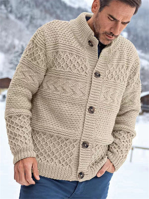 Men's Apricot Thickened Stand Collar Knitted Thermal Sweaters