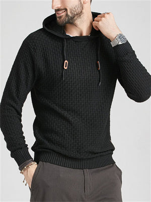 Men's Plaided Texture Knitted Long Sleeve Hoodies