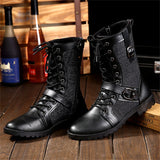Men's Trendy Metal Buckle Lace Up Faux Leather High Top Boots