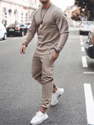 Mens Solid Color Casual Track Suits Long Sleeve T-Shirts Track Pants