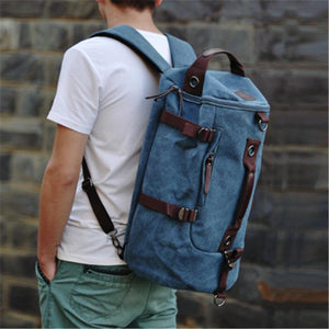 Men Large Capacity Leather Outdoor Travel Backpack Bucket Bag