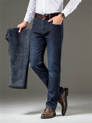 Autumn Winter Thickened Fluffy Washed Men's Denim Pants