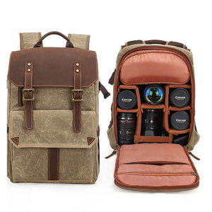 Retro Style Canvas Large Capacity Shock-resistant Travel Waterproof Camera Backpack