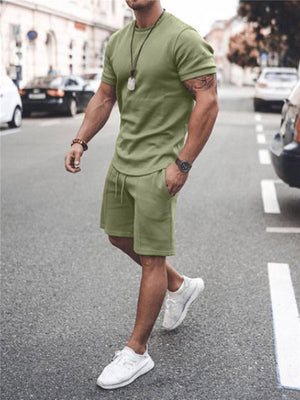 Men's Casual Comfy Cotton Short Sleeve T-Shirts+Shorts