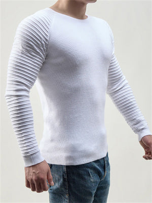 Male Trendy Fit Round Neck Pleated Raglan Sleeve Sweaters