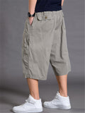 Men's Breathable Cotton Linen Loose Casual  Mid Length Shorts