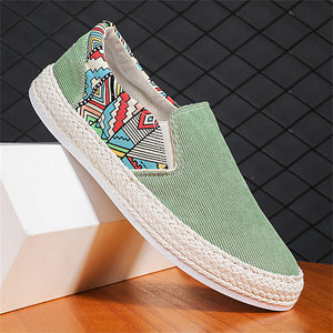 Summer Breathable Abstract Print Slip On Canvas Shoes for Men