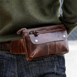 Casual Vintage Genuine Leather Waist Bags Crossbody Bags For Male and Female