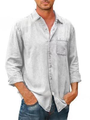 Fashion Long Sleeve Washed Cotton Button Up Shirts for Men