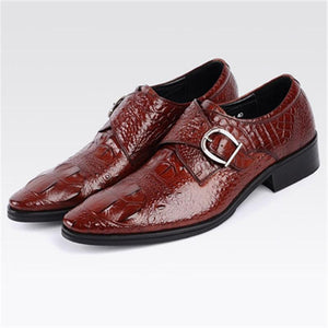 Mens Formal Buckle Crocodile Embossed Leather Shoes