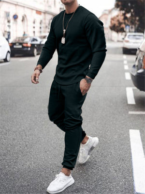 Mens Solid Color Casual Track Suits Long Sleeve T-Shirts Track Pants