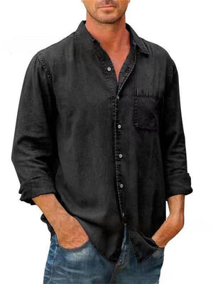 Fashion Long Sleeve Washed Cotton Button Up Shirts for Men