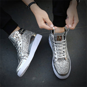 Men's Personality Casual High-top Sequins Lace Up Martin Boots