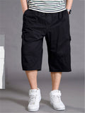 Mens Loose Stitching Pure Color Cropped Sweatpants