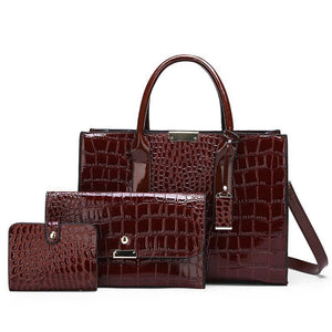 Fashion Crocodile Pattern 3 Piece Tote Bag Crossbody Bag Handbag