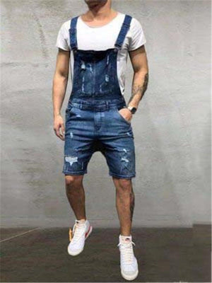 Mens Fashion Denim Short Suspender Bib Jumpsuits