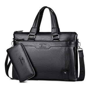 Men Business Casual Leather Crossbody Bags+ Handbag Wallets